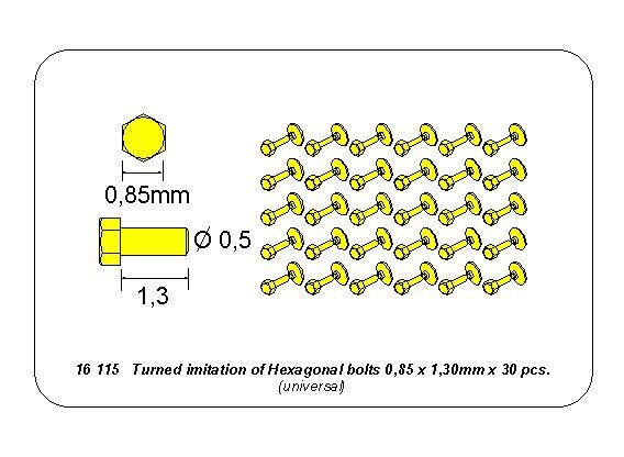 Aber 16115 Turned imitation of Hexagonal bolts 0.85 x 1.30 mm x 30 pcs. (1/16) – image 4