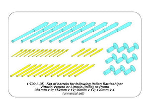 Aber 700 L-35 Set of barrels for Italian Battleship: RN Roma or Littorio or Vittorio Veneto 381mm x 9, 152mm x 12, 90mm x 12 1/700 – Bild 12