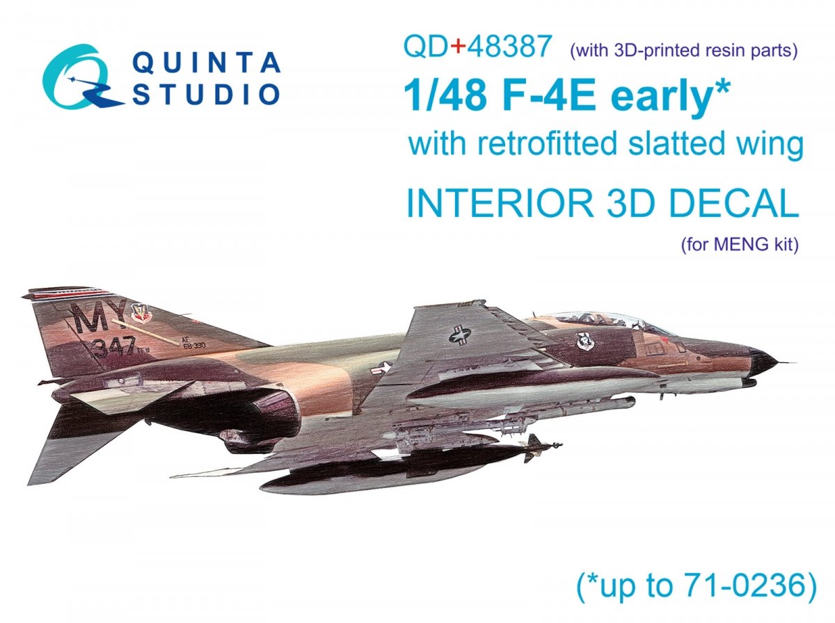 Quinta Studio QD+48387 F-4E early with slatted wing 3D-Printed &amp; colored Interior on decal paper (Meng) (with 3D-printed resin parts) 1/48