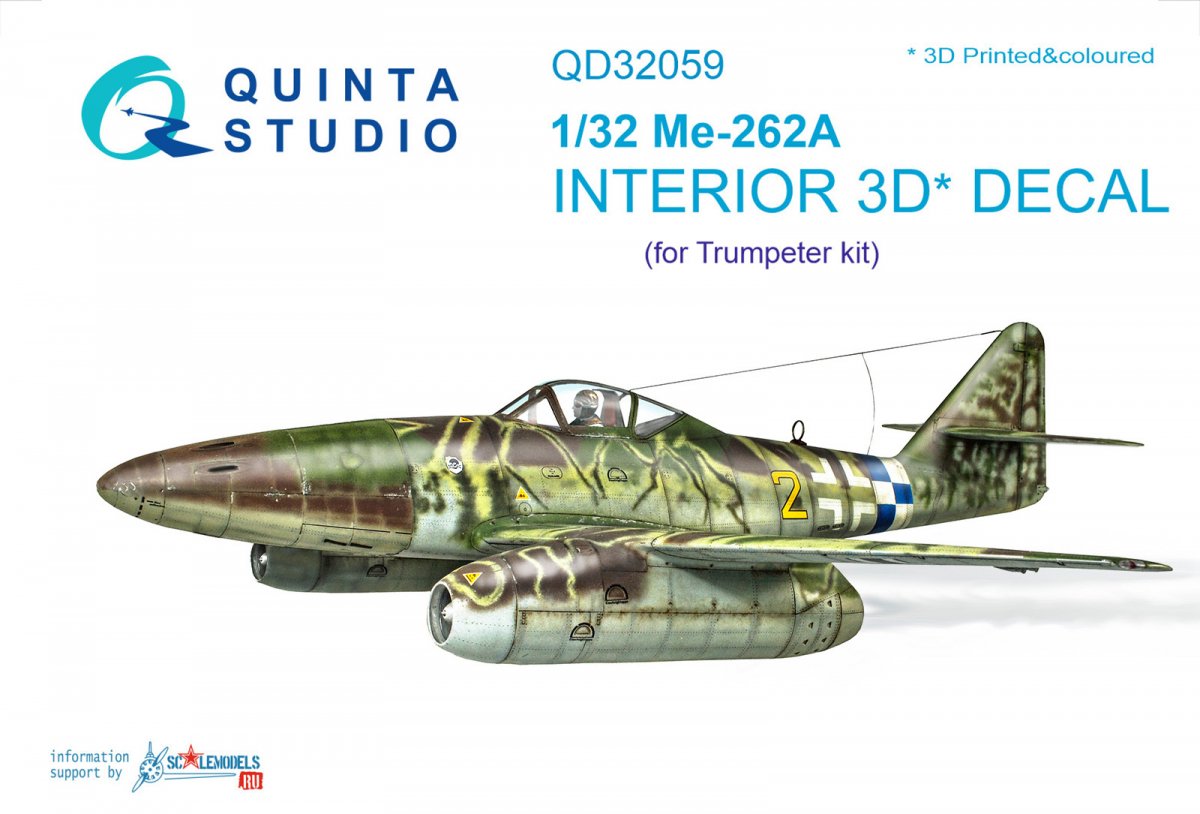 Quinta Studio QD32059 Me-262A 3D-Printed &amp; colored Interior on decal paper (for Trumpeter kit) 1/32