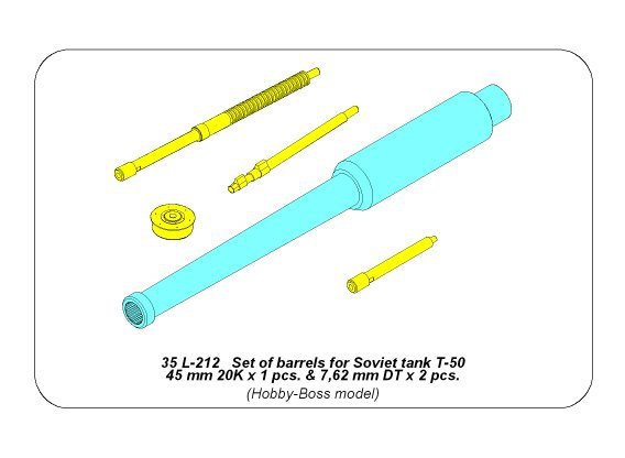 Aber 35L-212 Set of barrels for Soviet tank T-50 45 mm 20K x 1 pcs.; 7.62mm DT x 2pcs. (1/35) – Bild 8