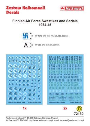 Techmod 72130 - Finnish Air Force Swastikas and Serials 1934-45 1/72 – image 3