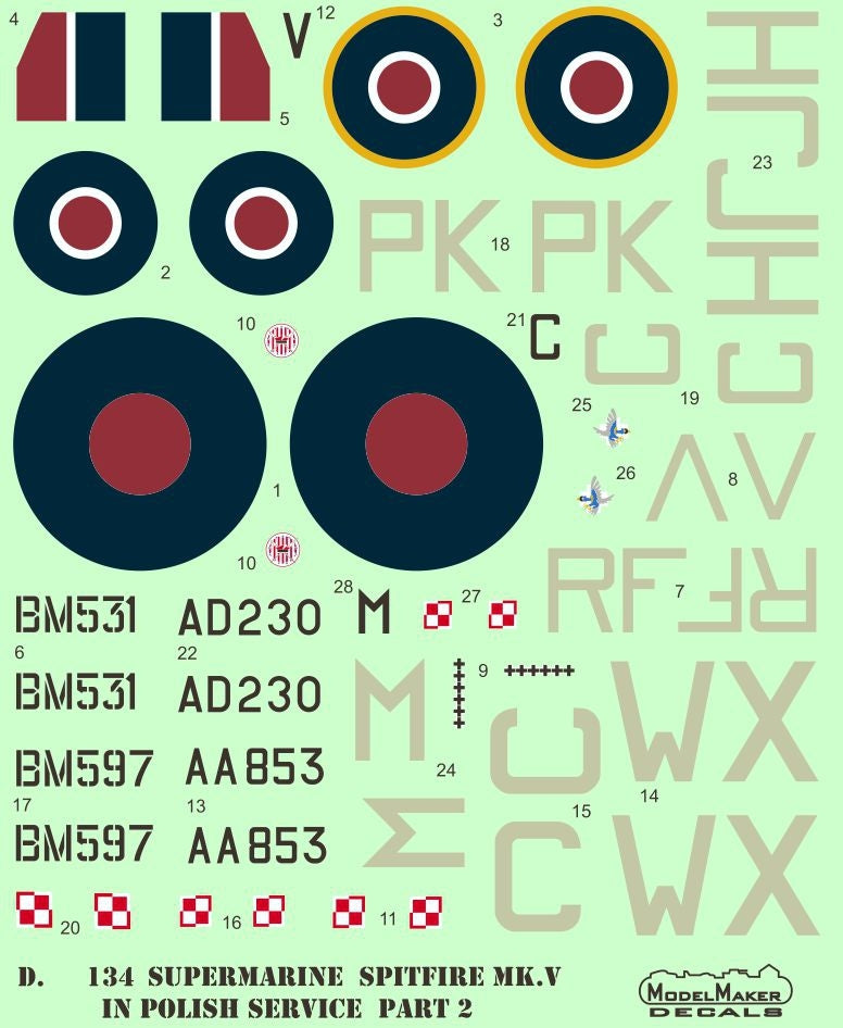 ModelMaker Decals D48134 Supermarine Spitfire Mk V in Polish service part II 1/48