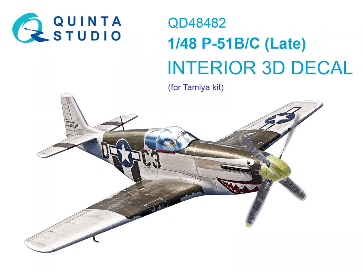 Quinta Studio QD48482 P-51B/C (Late) 3D-Printed colored Interior on decal paper (Tamiya) 1/48