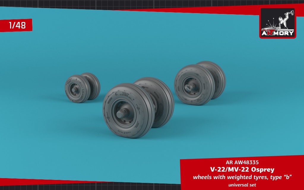 Armory Models AW48335 V-22/MV-22 Osprey wheels w/ weighted tires type “b” 1/48 – image 3