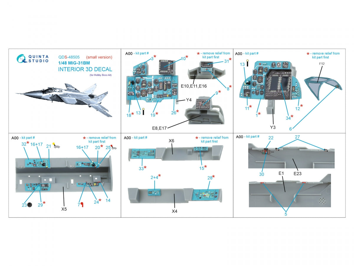 Quinta Studio QDS-48505 MiG-31BM 3D-Printed &amp;amp; colored Interior on decal paper (Hobby Boss) (Small version) 1/48 – image 2