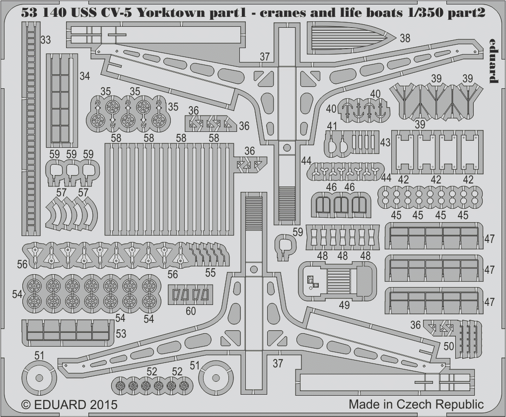 Eduard 53140 USS CV-5 Yorktown part 1 cranes & life boats MERIT 1/350