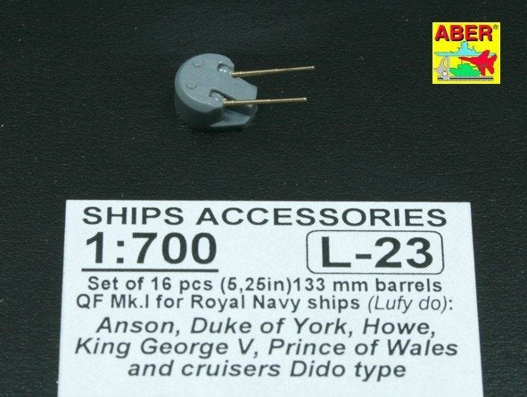Aber 1/700L-23 Set of 16 pcs 133mm (5,25in) barrels QF Mk.1 for Royal Navy King George V class battleships cruisers Dido type 1/700 – zdjęcie 2
