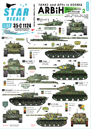 Star Decals 35-C1124 ARBiH (Muslim). T-34/85, M18 Hellcat, T-55/Hellcat, M-84, M-60PB, M53/59 Prague, PT-76B, M47 Patton 1/35