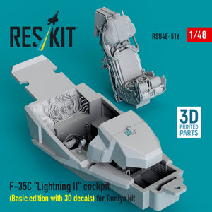 RESKIT RSU48-0516 F-35C "Lightning II" cockpit (Basic edition with 3D decals) for Tamiya kit (3D Printed) 1/48