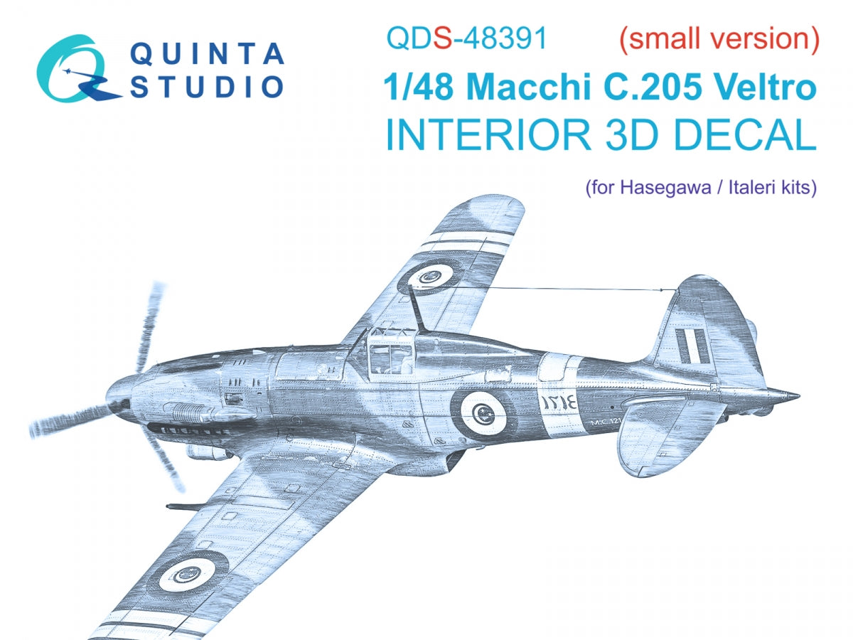 Quinta Studio QDS-48391 Macchi C.205 Veltro 3D-Printed &amp;amp; colored Interior on decal paper (Hasegawa/Italeri) (Small version) 1/48