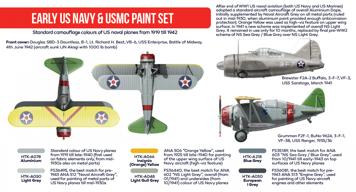 Hataka Hobby HTK-AS53 Early US Navy &amp;amp; USMC paint set (6x17ml) – obrázek 2