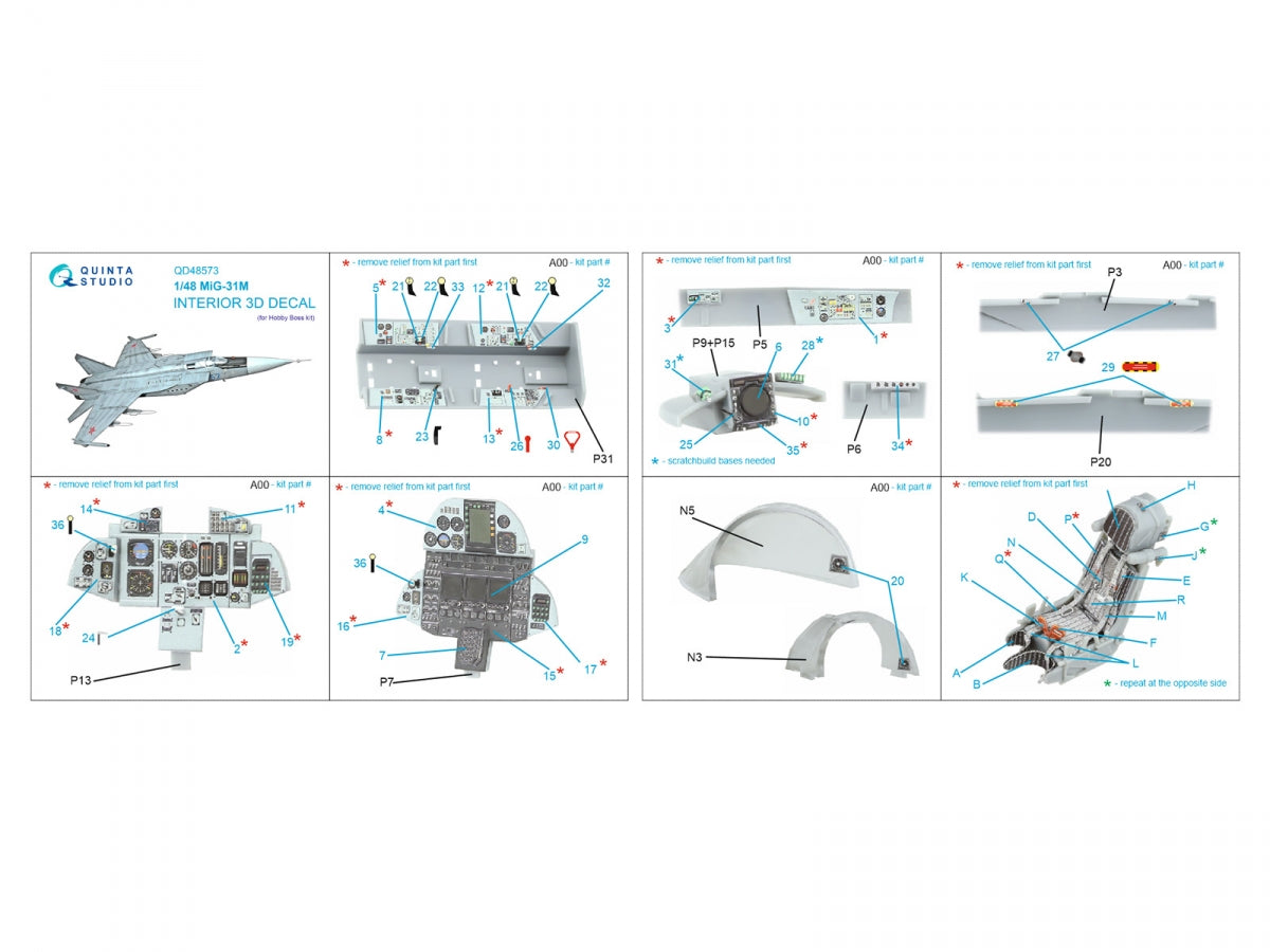 Quinta Studio QD48573 MiG-31M 3D-Printed &amp;amp; colored Interior on decal paper (Hobby Boss) 1/48 – imagen 2