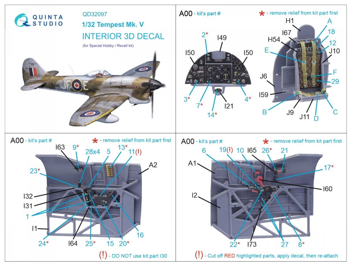 Quinta Studio QD32097 Tempest Mk.V 3D-Printed &amp;amp; colored Interior on decal paper (Special Hobby/Revell) 1/32 – obrázek 12