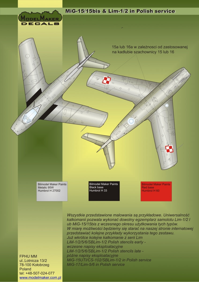 ModelMaker Decals D48023 MiG-15/15bis &amp;amp; Lim-1/2 in Polish service – image 5