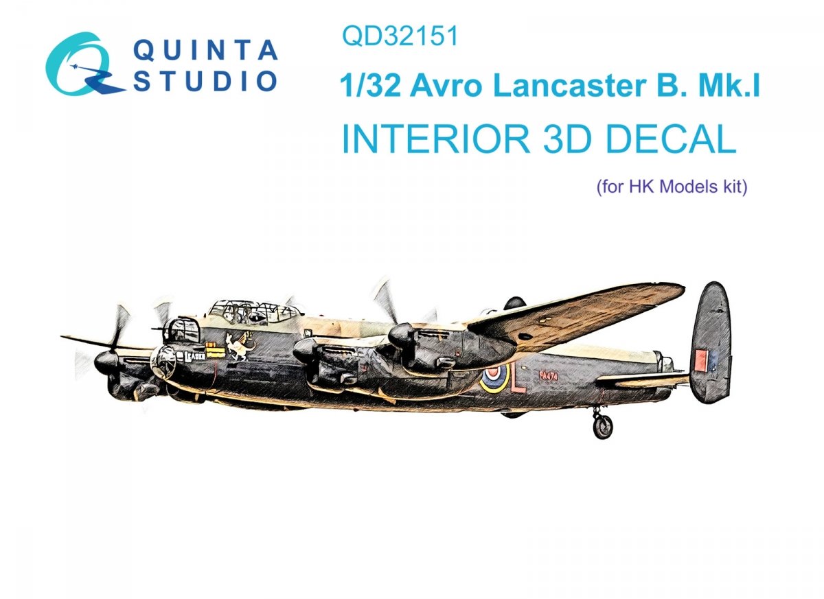 Quinta Studio QD32151 Avro Lancaster B. Mk.I 3D-Printed &amp; colored Interior on decal paper (HK Model) 1/32