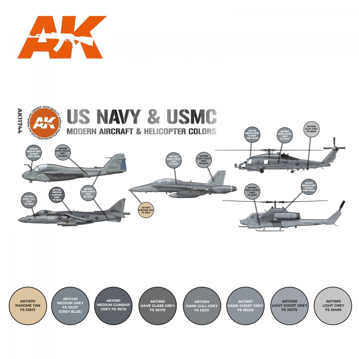 AK Interactive AK11744 US NAVY &amp;amp; USMC MODERN AIRCRAFT &amp;amp; HELICOPTER COLORS 8x17 ml – image 2