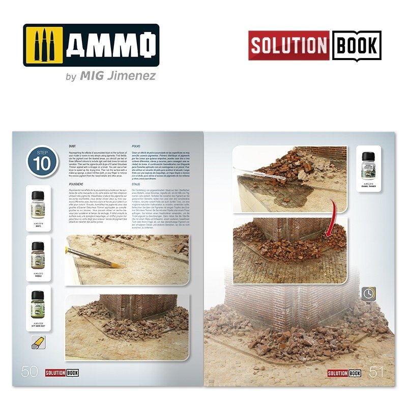 AMMO of Mig Jimenez 6510 How to Paint Brick Buildings. Colors &amp;amp; Weathering System Solution Book (Multilingual) – Bild 6