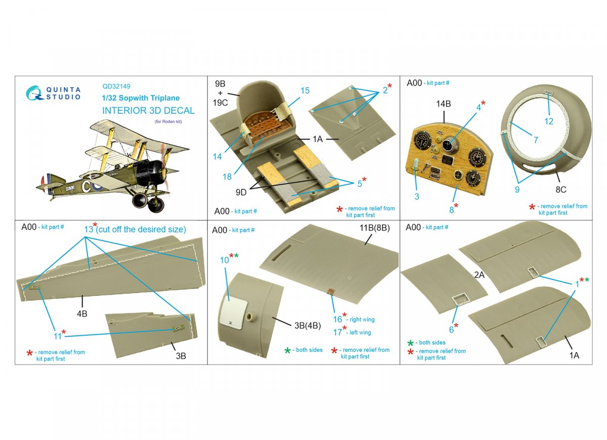Quinta Studio QD32149 Sopwith Triplane 3D-Printed &amp;amp; colored Interior on decal paper (Roden) 1/32 – imagen 13