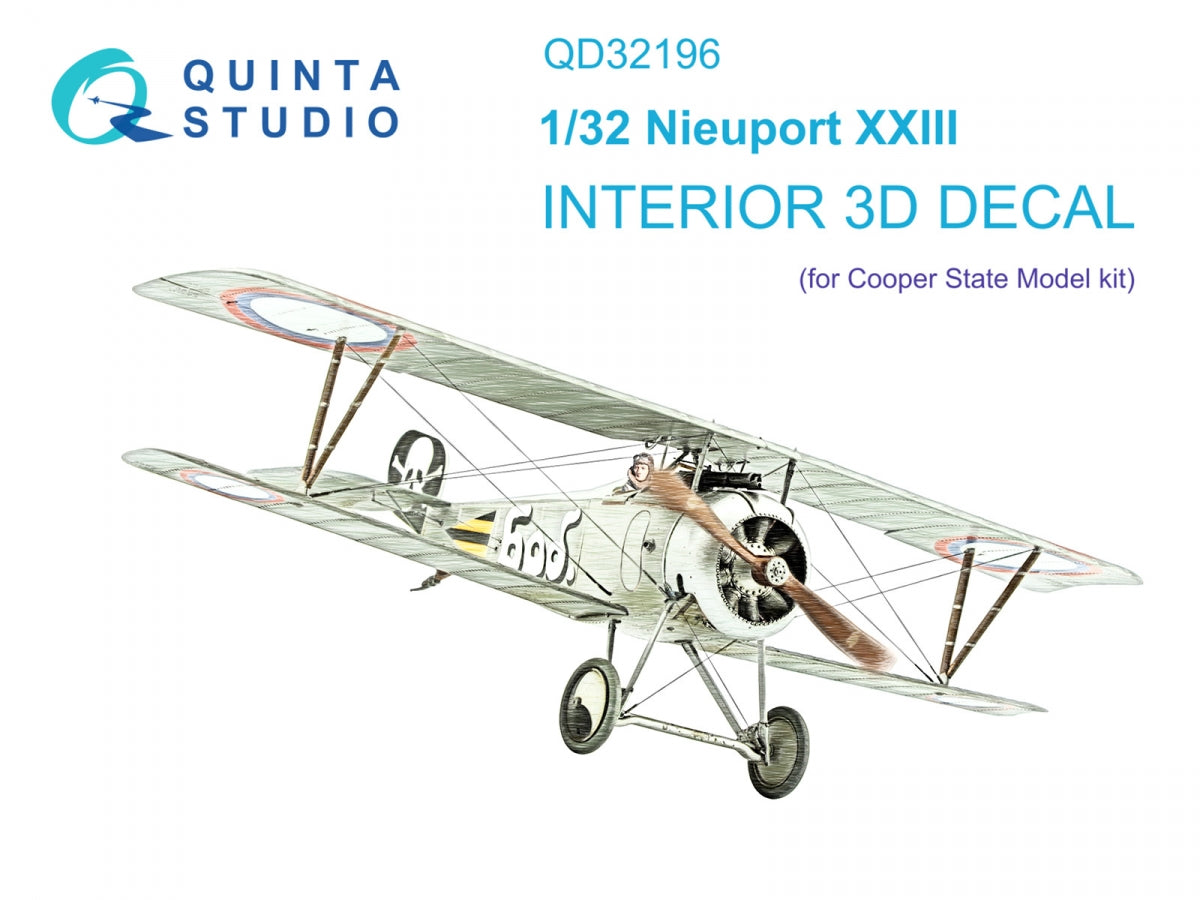 Quinta Studio QD32196 Nieuport XXIII 3D-Printed colored Interior on decal paper (CSM) 1/32