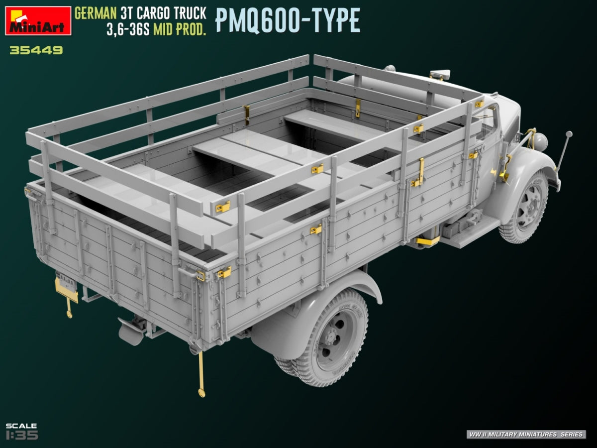 Miniart 35449 GERMAN 3T CARGO TRUCK 3.6-36S MID PROD. PMQ600-TYPE 1/35 – image 4