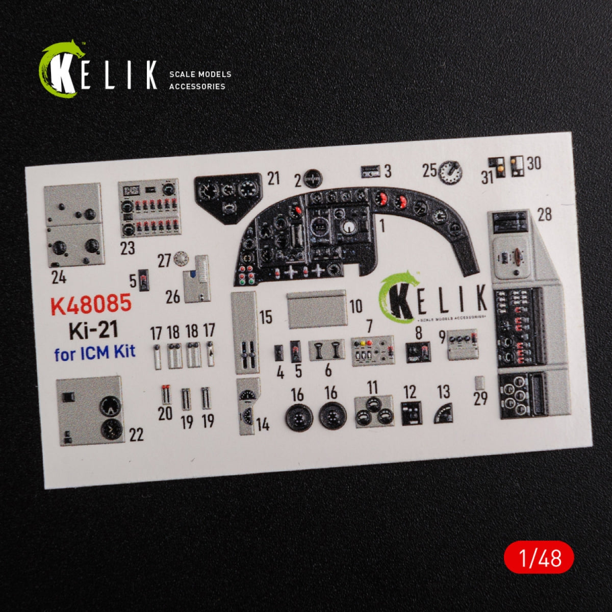 Décalcomanies 3D intérieures KELIK K48085 KI-21 pour maquette ICM au 1/48 – image 3