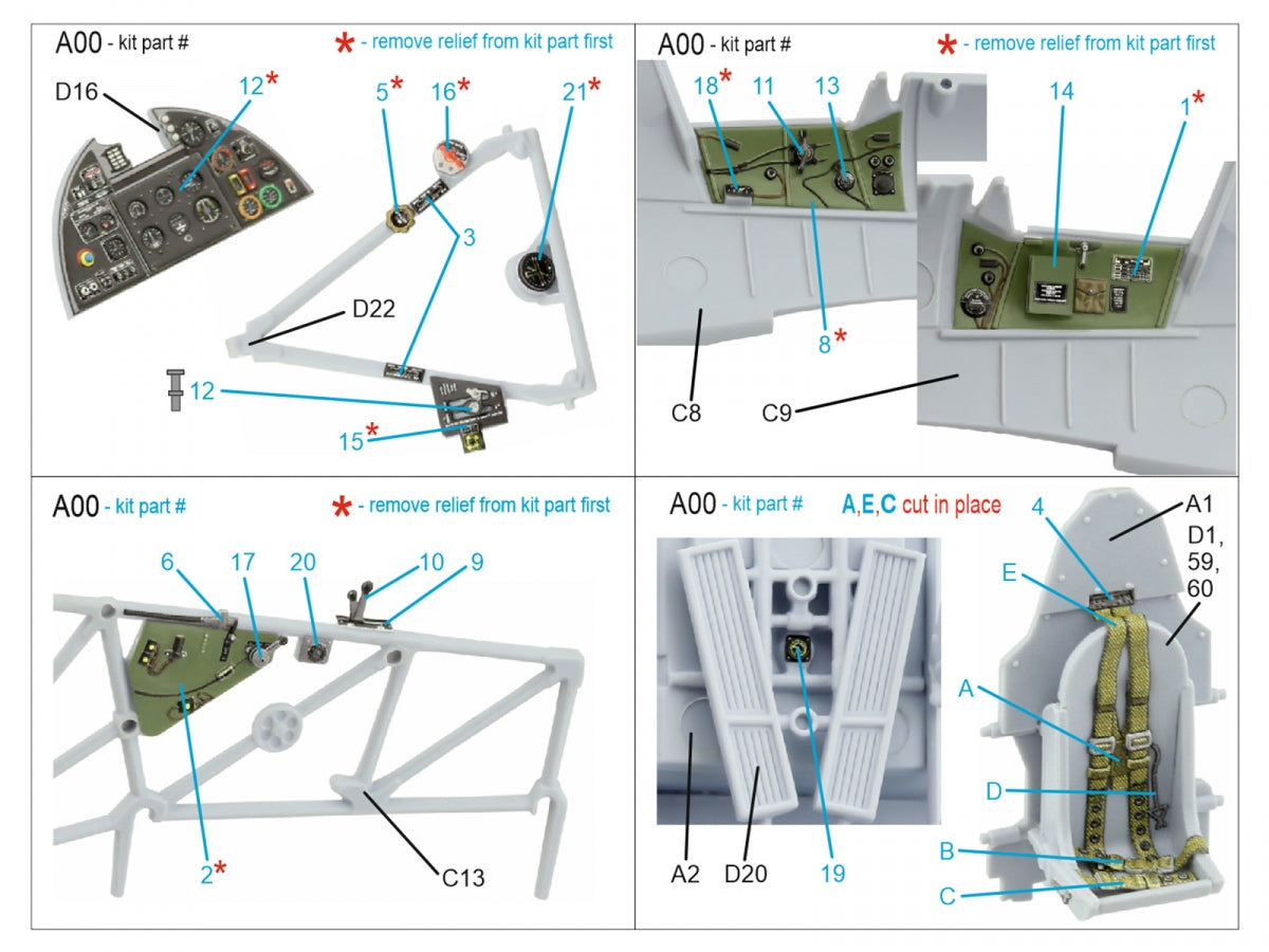 Intérieur imprimé en 3D et coloré sur papier décalcomanie pour la famille Hawker Hurricane (Airfix) - Quinta Studio QD48287 - Échelle 1/48 – image 2