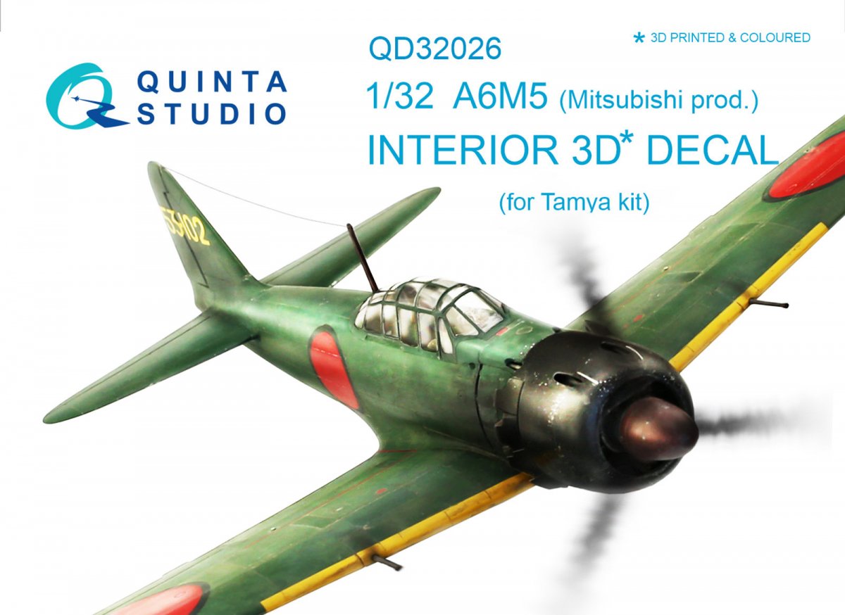 Quinta Studio QD32026 A6M5 (Mitsubishi prod.) 3D-Printed &amp;amp; colored Interior on decal paper (for Tamiya kit) 1/32
