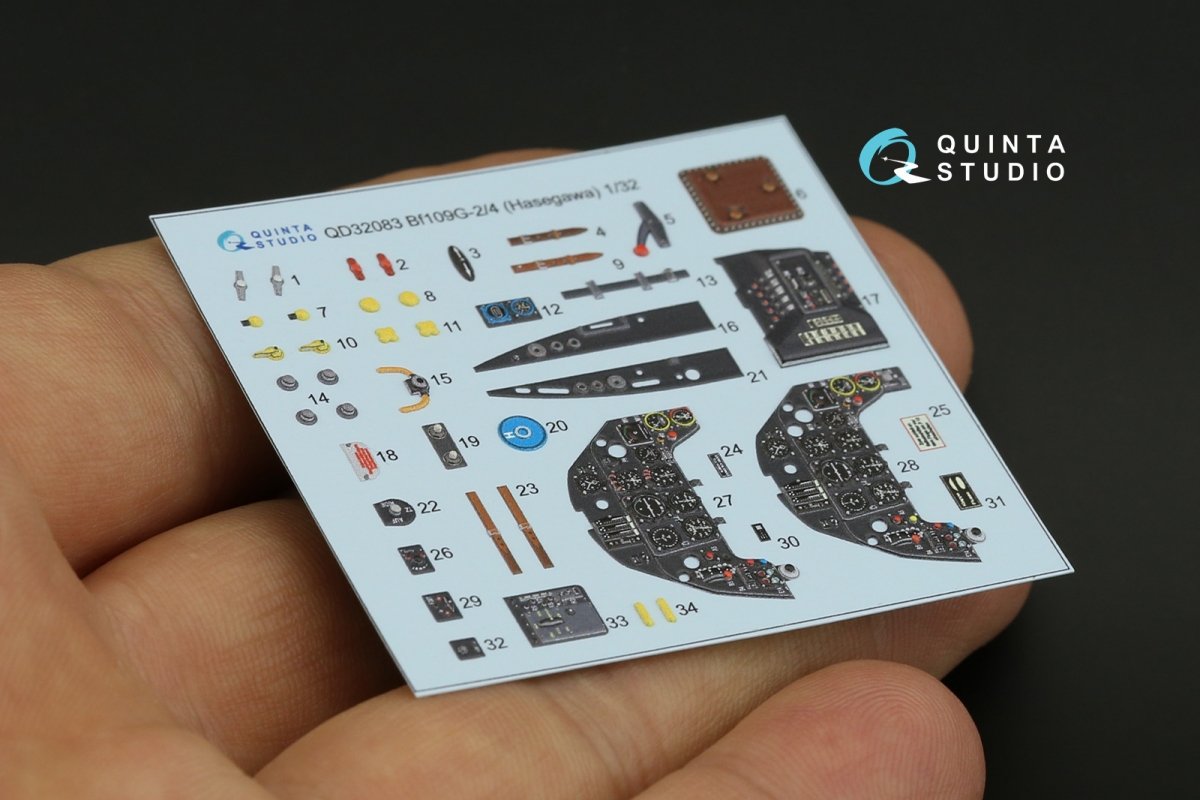 Quinta Studio QD32083 Bf 109G-2/G-4 3D-Printed &amp;amp; colored Interior on decal paper (Hasegawa) 1/32 – image 6