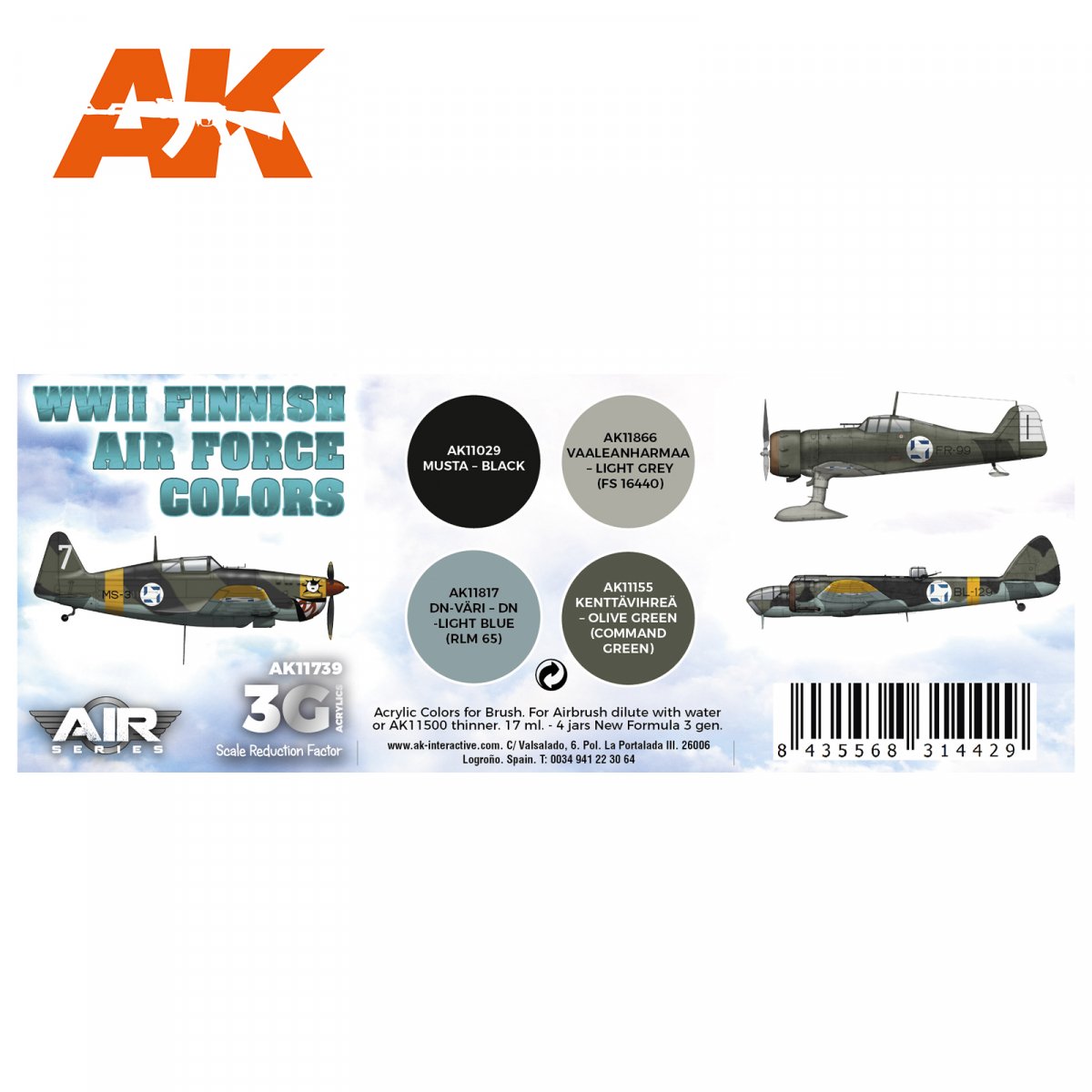 AK Interactive AK11739 WWII FINNISH AIR FORCE COLORS 4x17 ml – image 2