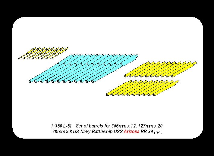 Aber 350L-51 Set of barrels 356mm x 12; 127mm x 20; 28mm x 8 for Arizona class battleships 1/350 – Bild 5