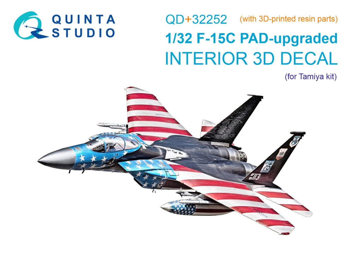 Quinta Studio QD+32252 F-15C PAD-upgraded 3D-Printed &amp; colored Interior on decal paper (Tamiya) (with 3D-printed resin parts) 1/32