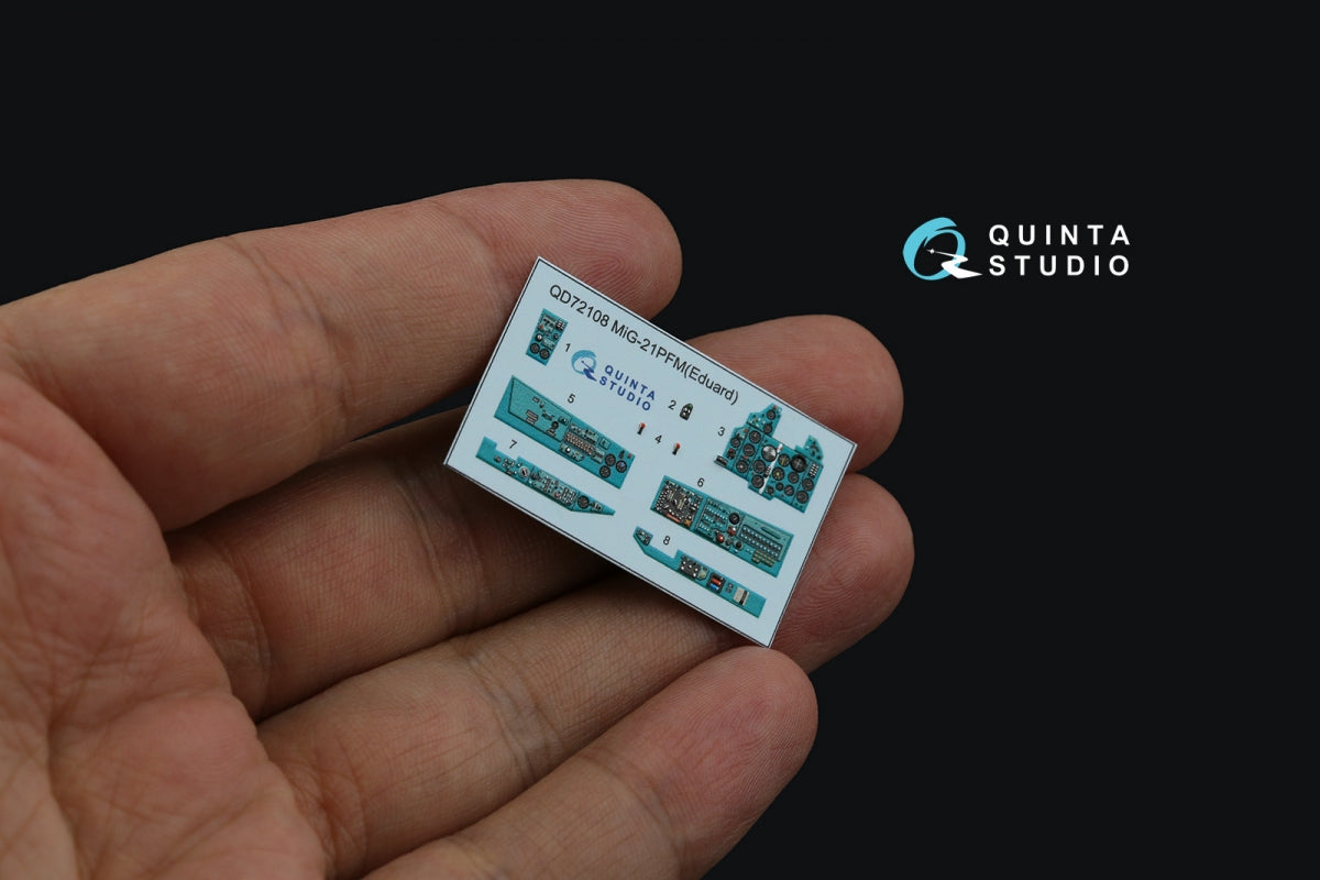 Quinta Studio QD72108 MiG-21PFM Emerald panels 3D-Printed &amp;amp; colored Interior on decal paper (Eduard) 1/72 – Bild 3
