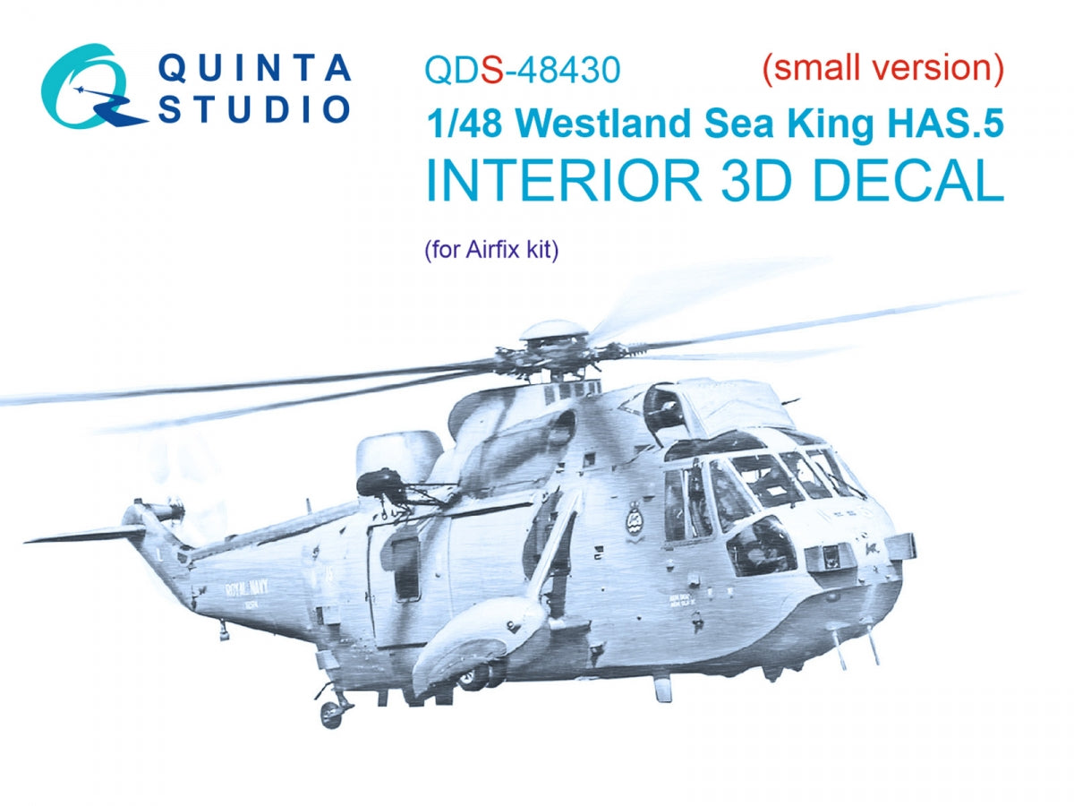 Quinta Studio QDS-48430 Westland Sea King HAS.5 3D-Printed &amp;amp; colored Interior on decal paper (Airfix) (Small version) 1/48