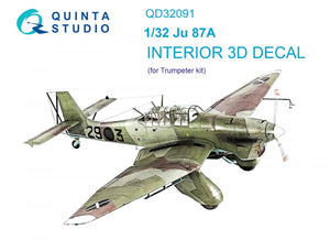 Quinta Studio QD32091 Ju 87A 3D-Printed &amp;amp; colored Interior on decal paper (Trumpeter) 1/32