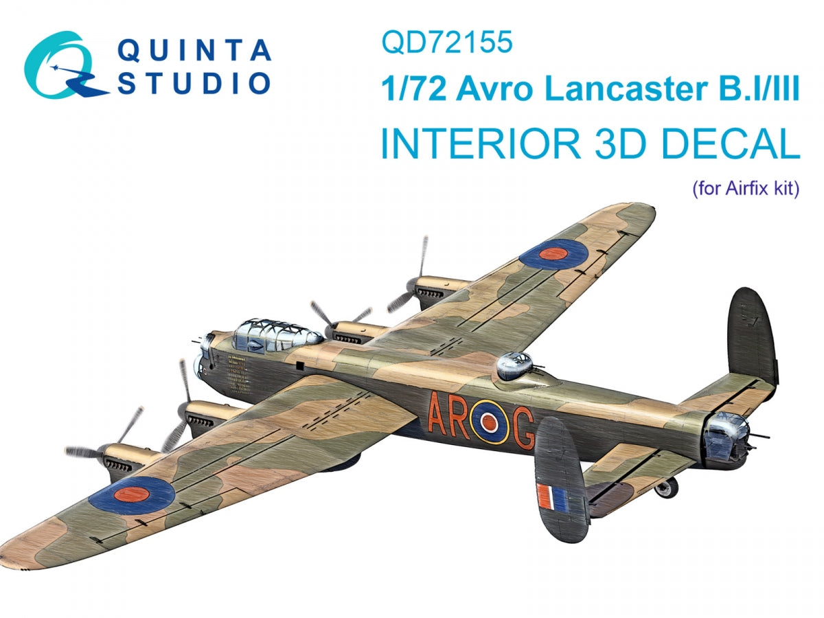 Quinta Studio QD72155 Avro Lancaster BI/III 3D-Printed colored Interior on decal paper (Airfix) 1/72