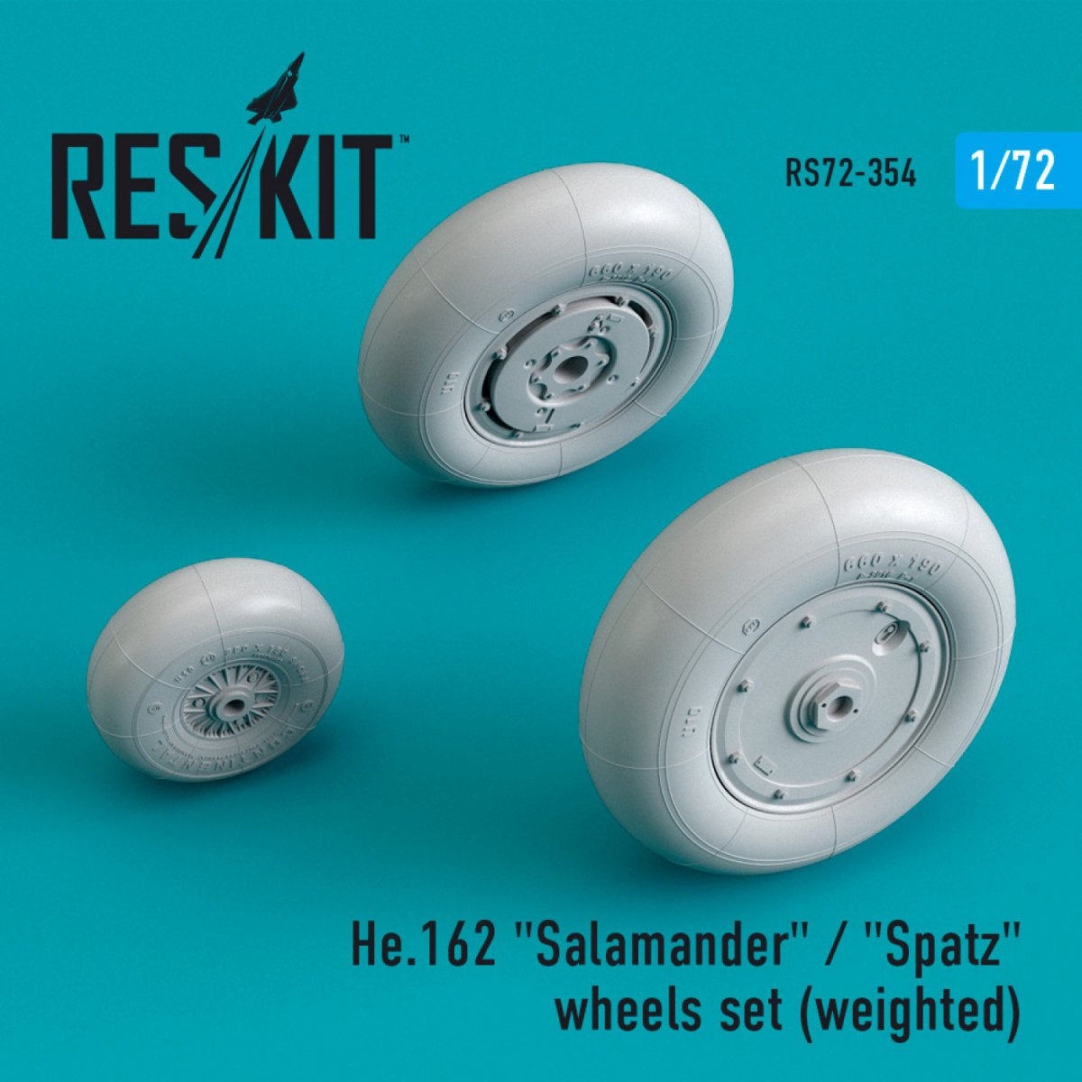 RESKIT RS72-0354 HE.162 "SALAMANDER" / "SPATZ" WHEELS SET (WEIGHTED) 1/72