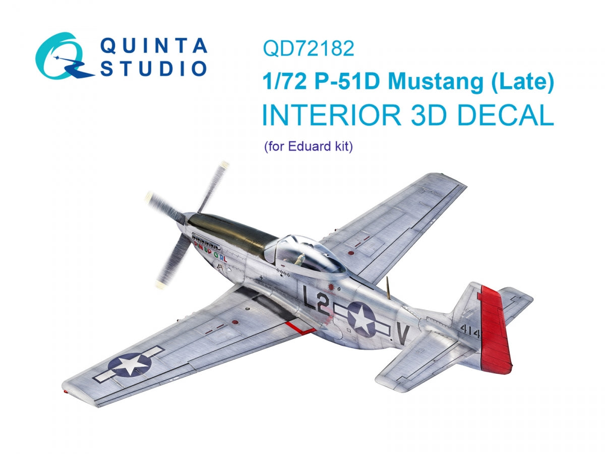 Intérieur imprimé en 3D et coloré sur papier décalcomanie Quinta Studio QD72182 P-51D Mustang Late (Eduard) 1/72 