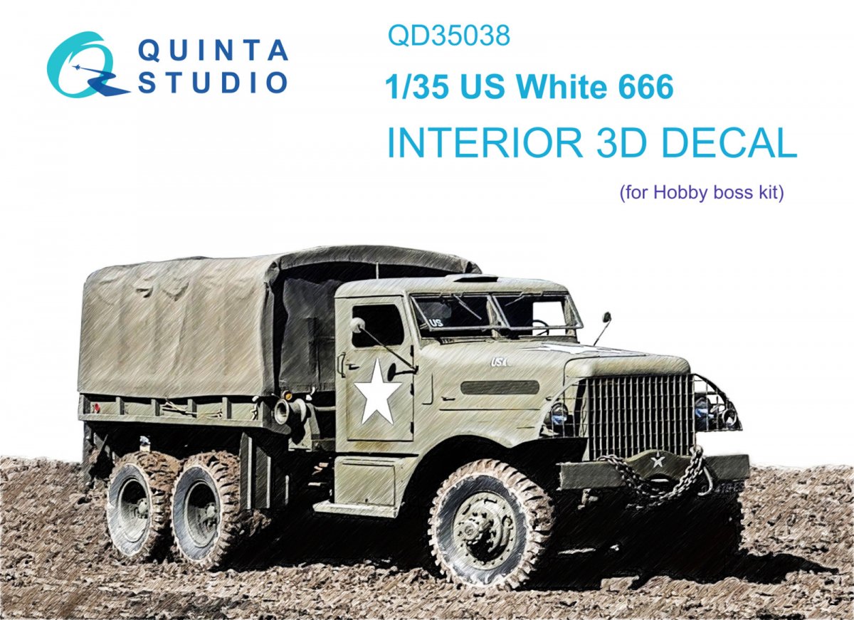 Quinta Studio QD35038 US White 666 3D-Printed &amp; colored Interior on decal paper (Hobby Boss) 1/35