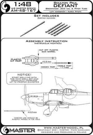 Master AM-48-167 Boulton Paul Defiant - Pitot Tube and Browning .303 1/48 Barrels – obrázek 3