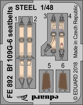 Ceintures de sécurité Eduard FE892 Bf 109G-6 en acier Tamiya 1/48