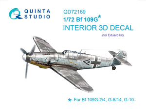 Quinta Studio QD72169 Bf 109G 3D-Printed colored Interior on decal paper (Eduard) 1/72