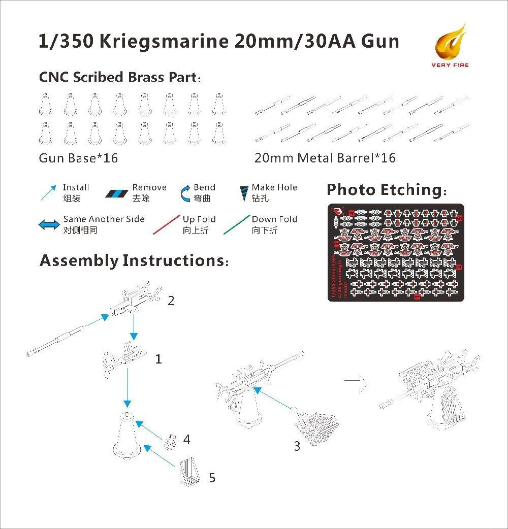 Very Fire DKM08 Kriegsmarine 20mm/30 AA gun (16 sets) 1/350 – Bild 2