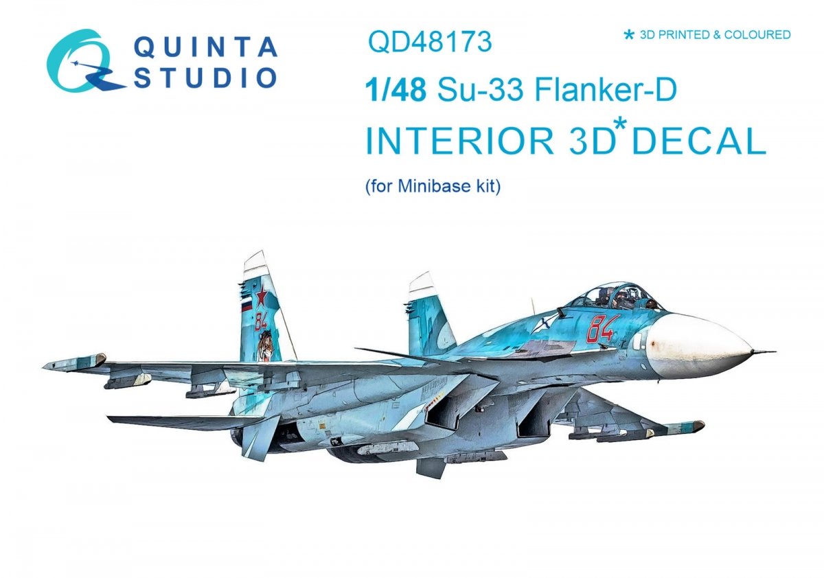 Quinta Studio QD48173 Su-33 3D-Printed &amp;amp; colored Interior on decal paper (for Minibase kit) 1/48