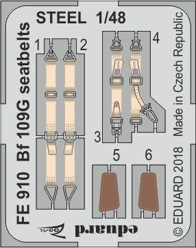 Ceintures de sécurité Eduard FE910 Bf 109G en acier, échelle 1/48