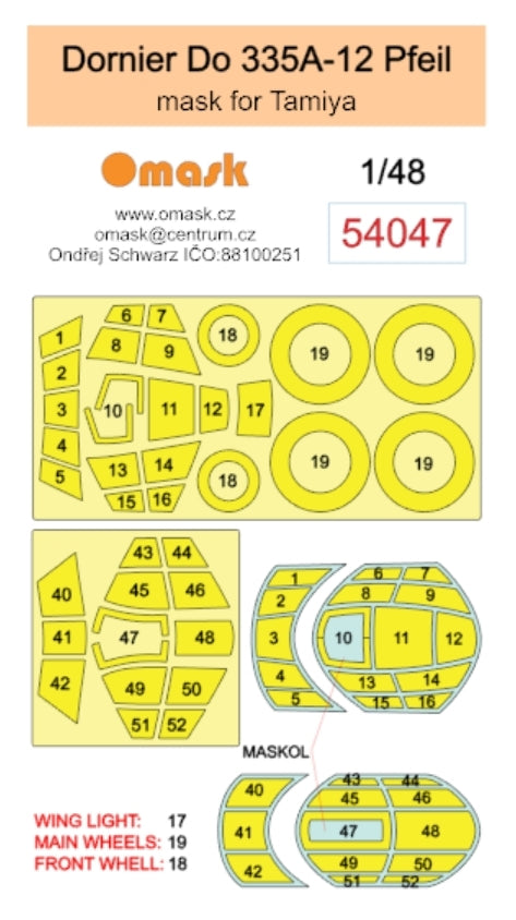 Omask 54047 Dornier Do 335A-12 Pfeil mask (for Tamiya) 1/48 – obrázek 2