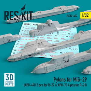RESKIT RS32-0402 PYLONS FOR MIG-29 (APU-470 2 PCS FOR R-27 &amp;amp; APU-73 4 PCS FOR R-73) 1/32