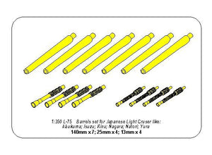Aber 350L-75 Barrels set for Japnnese Light Cruiser like: Abukama; Isuzu; Kinu; Nagara; Natori; Yura -140mm x 7, 25mm x 4, 13mm x 4 1/350 – image 7