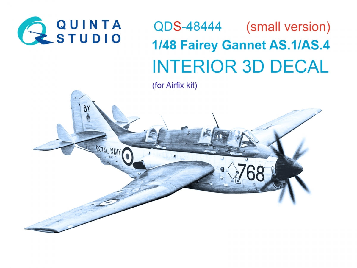 Quinta Studio QDS-48444 Fairey Gannet AS.1_AS.4 3D-Printed colored Interior on decal paper (Airfix) (Small version) 1/48