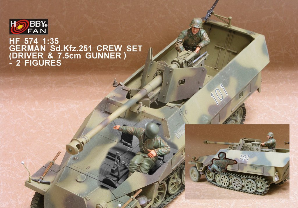 Hobby Fan HF574 GERMAN Sd.Kfz 251 CREW SET (DRIVER &amp;amp; 7.5cm GUNNER)-2FIGURES